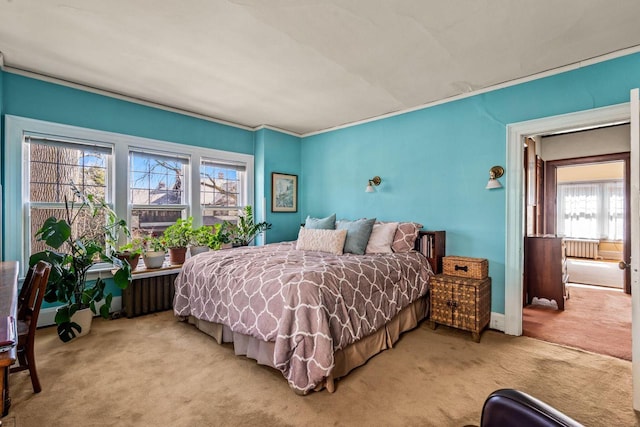 2615 N Summit Ave, Milwaukee, WI 53211 - bedroom featuring carpet, multiple windows, crown molding, and radiator