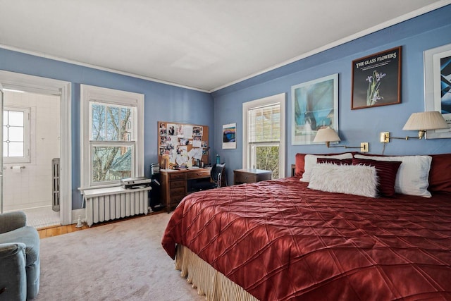 2615 N Summit Ave, Milwaukee, WI 53211 - carpeted bedroom featuring radiator, multiple windows, and ornamental molding