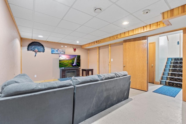 554 N Harvard Ave, Endeavor, WI 53930 - living area featuring a drop ceiling, stairway, and recessed lighting