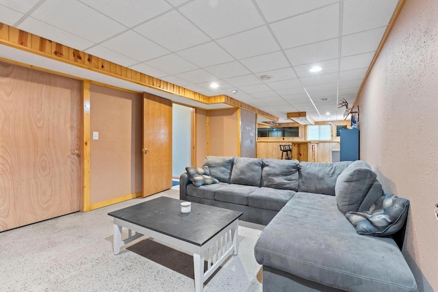 554 N Harvard Ave, Endeavor, WI 53930 - living area featuring a paneled ceiling, recessed lighting, and speckle patterned floor