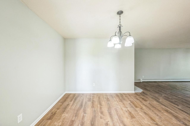 1402 Wheeler Rd Unit A, Madison, WI 53704 - spare room with wood finished floors, a chandelier, baseboards, and a baseboard radiator