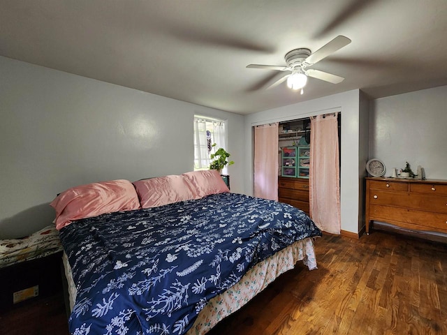 1130 10th St S, Wisconsin Rapids, WI 54494 - bedroom with dark wood-style floors, ceiling fan, and a closet
