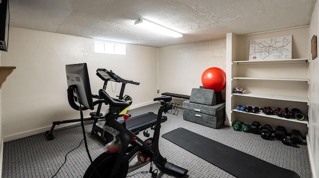 640 Crystal Ln, Elm Grove, WI 53122 - workout room featuring carpet, baseboards, and a textured ceiling