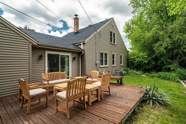 640 Crystal Ln, Elm Grove, WI 53122 - wooden terrace featuring a lawn, cooling unit, and an outdoor hangout area