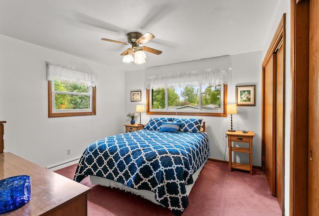 404 W Albert St, Portage, WI 53901 - bedroom with carpet flooring, multiple windows, baseboard heating, and baseboards