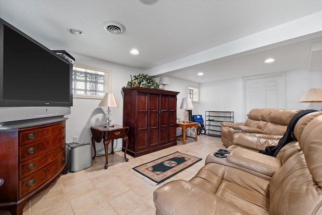 N26W30255 Maple Ave, Pewaukee, WI 53072 - living room featuring light tile patterned flooring and recessed lighting