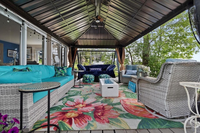 N26W30255 Maple Ave, Pewaukee, WI 53072 - view of patio / terrace with an outdoor living space with a fire pit and a gazebo