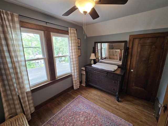 3609 Gregory St, Madison, WI 53711 - bedroom featuring dark wood finished floors, baseboards, and ceiling fan