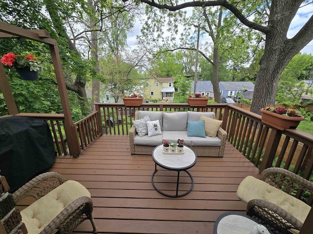 3609 Gregory St, Madison, WI 53711 - wooden deck with an outdoor hangout area and grilling area