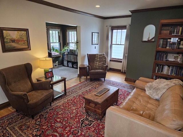 3609 Gregory St, Madison, WI 53711 - living area with wood finished floors, ornamental molding, and baseboards