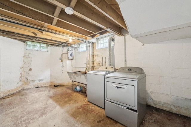 4182 N 13th St, Milwaukee, WI 53209 - basement with washer and dryer, electric panel, and a sink