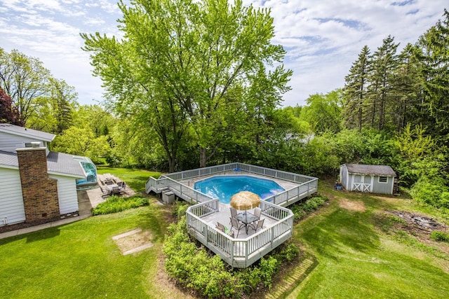12105 W Shawnee Pass, Mequon, WI 53097 - view of pool with a wooden deck and a yard