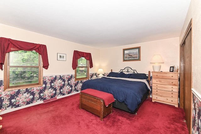 7538 S 74th St, Franklin, WI 53132 - bedroom featuring multiple windows, carpet, wallpapered walls, and baseboards