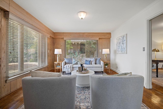 4696 N Lake Dr, Whitefish Bay, WI 53211 - living room featuring dark wood finished floors and wooden walls