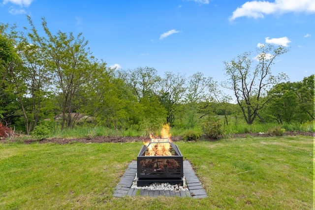 529 Century Oak Dr, Waukesha, WI 53188 - view of grassy yard with an outdoor fire pit and a forest view