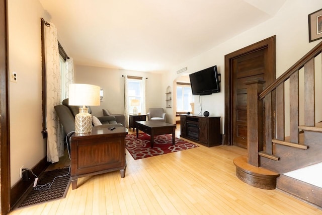 150 S James St, Waukesha, WI 53186 - living room with hardwood / wood-style flooring and stairway