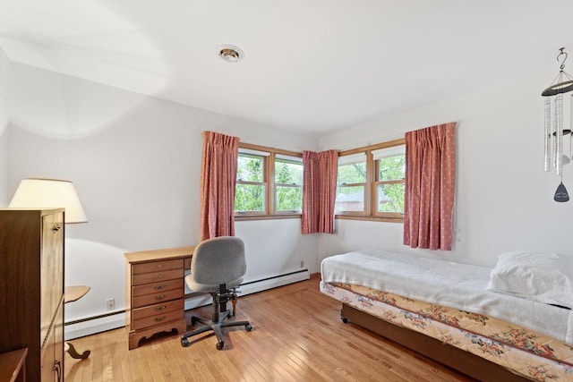5743 Island View Ct, Waterford, WI 53185 - bedroom with light wood-style flooring and a baseboard heating unit