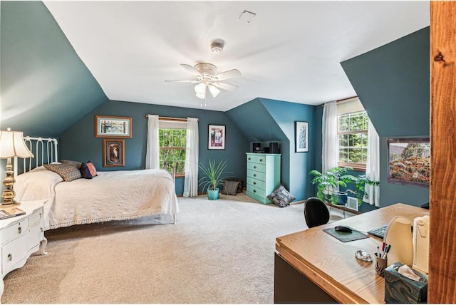 2322 243rd Ave, Cushing, WI 54006 - bedroom featuring multiple windows, lofted ceiling, carpet floors, and ceiling fan