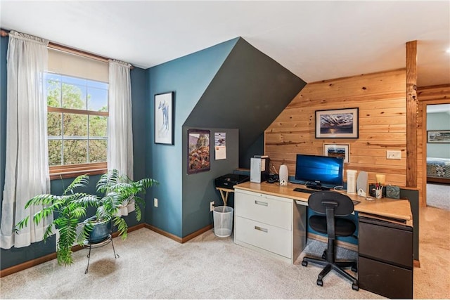 2322 243rd Ave, Cushing, WI 54006 - carpeted office with wooden walls, baseboards, and vaulted ceiling