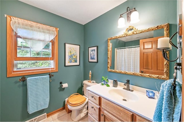 2322 243rd Ave, Cushing, WI 54006 - full bathroom with vanity, toilet, tile patterned flooring, baseboards, and a shower with shower curtain