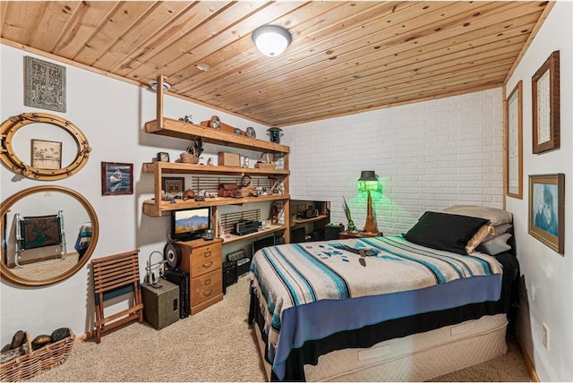 2322 243rd Ave, Cushing, WI 54006 - carpeted bedroom featuring wood ceiling and brick wall