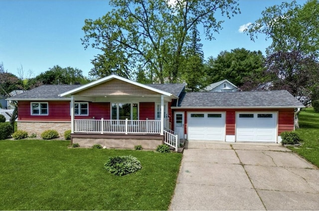 106 Elm St, Westby, WI 54667 - ranch-style house featuring an attached garage, driveway, a front yard, and a porch