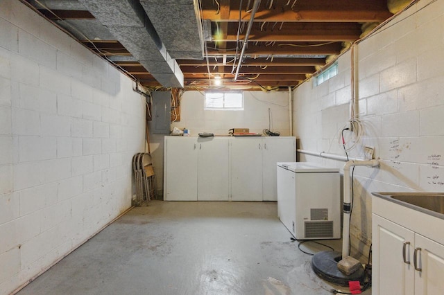 106 Elm St, Westby, WI 54667 - basement featuring electric panel and concrete block wall