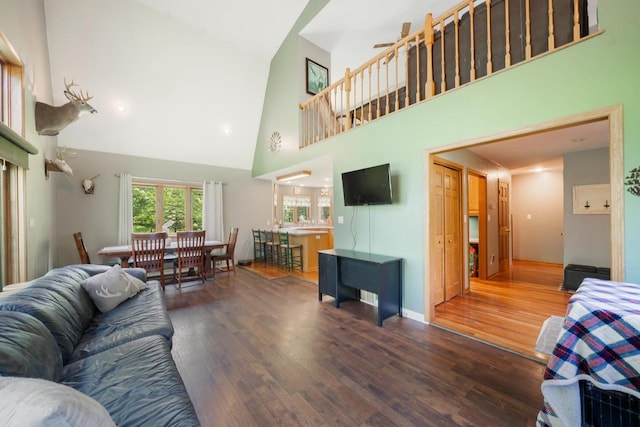 7459 Jensen Rd, Oshkosh, WI 54904 - living room with high vaulted ceiling and wood finished floors