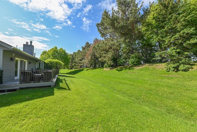 1420 Hidden Fields Dr, West Bend, WI 53095 - view of green lawn featuring a wooden deck