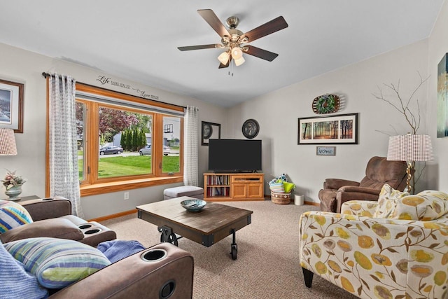 557 Center St, Berlin, WI 54923 - carpeted living area featuring baseboards and a ceiling fan