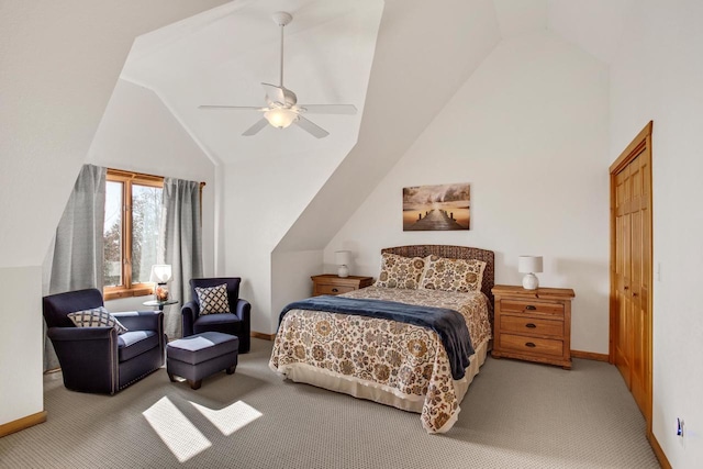 W5271 Southview Dr, Necedah, WI 54646 - carpeted bedroom with lofted ceiling, baseboards, and ceiling fan