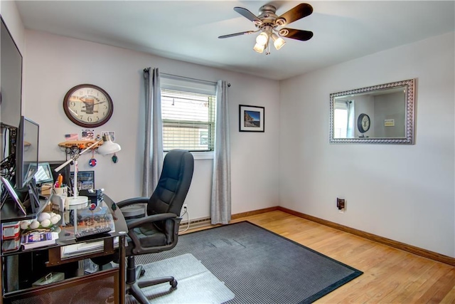 709 E Fillmore Ave, Eau Claire, WI 54701 - office with a ceiling fan, wood finished floors, and baseboards
