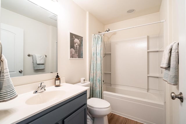 6544 Biscayne Ave, Mount Pleasant, WI 53406 - bathroom featuring vanity, shower / tub combo, wood finished floors, and toilet
