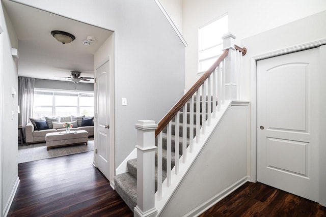6544 Biscayne Ave, Mount Pleasant, WI 53406 - stairway with wood finished floors and a ceiling fan