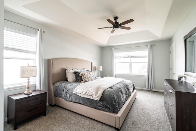 6544 Biscayne Ave, Mount Pleasant, WI 53406 - bedroom with a raised ceiling, light carpet, a ceiling fan, and baseboards