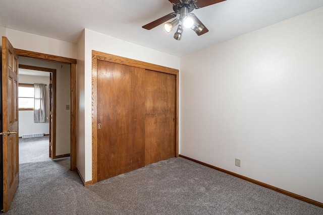 3324 96th St, Sturtevant, WI 53177 - unfurnished bedroom with carpet flooring, a closet, baseboards, and a ceiling fan