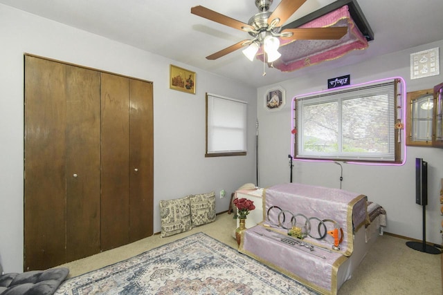 10065 S Cindy Ln, Oak Creek, WI 53154 - bedroom with carpet floors, a closet, and ceiling fan