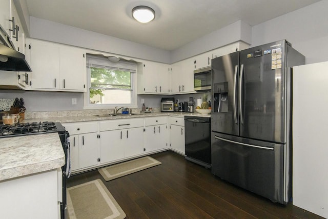 10065 S Cindy Ln, Oak Creek, WI 53154 - kitchen with appliances with stainless steel finishes, a sink, light countertops, dark wood-type flooring, and white cabinets