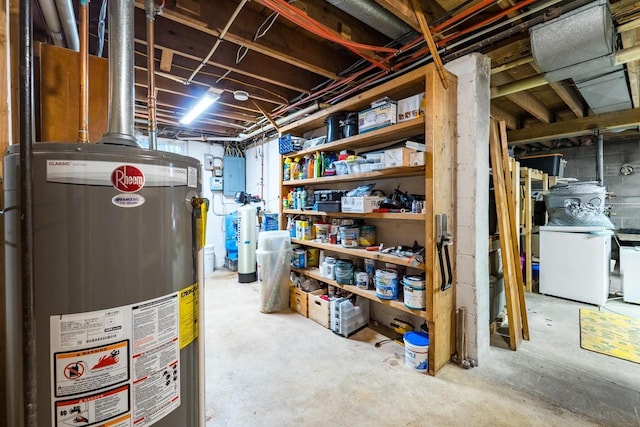 503 N 43rd Ave, Wausau, WI 54401 - unfinished below grade area with water heater, electric panel, and a water softener