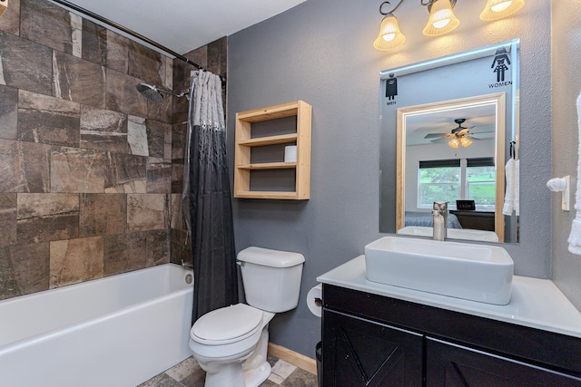 5304 Ski Ln, Weston, WI 54476 - bathroom with vanity, shower / tub combo, a ceiling fan, toilet, and baseboards