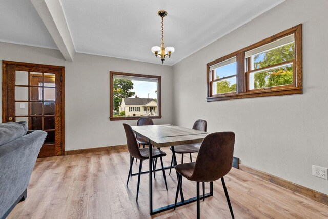 768 Reed St, Neenah, WI 54956 - dining area featuring light wood-type flooring, a chandelier, and baseboards