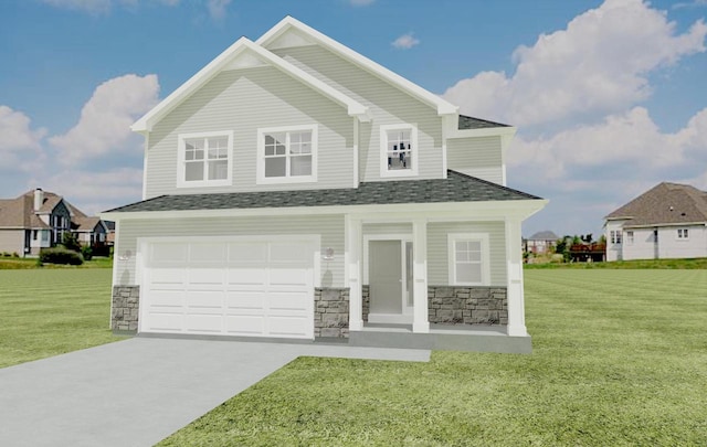460 Parker Dr Unit Lt6, Genoa City, WI 53128 - view of front facade with stone siding, concrete driveway, a front yard, and a garage