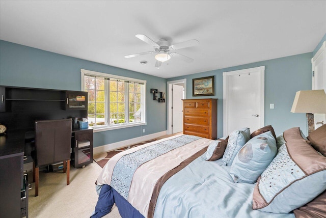 4320 High, Point Beach Lane, Port Washington, WI 53074 - bedroom with carpet, baseboards, an office area, and ceiling fan