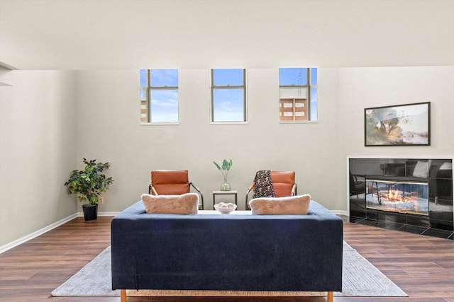 270 E Highland Ave Unit 1031, Milwaukee, WI 53202 - living area with wood finished floors, a fireplace, and baseboards