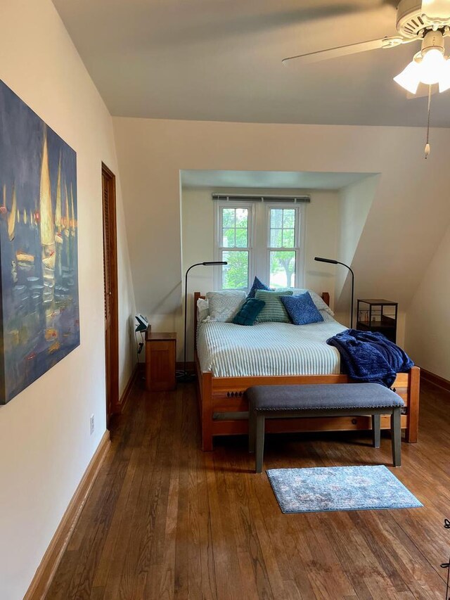 620 W Rock Pl, Glendale, WI 53209 - bedroom featuring hardwood / wood-style floors, baseboards, and ceiling fan