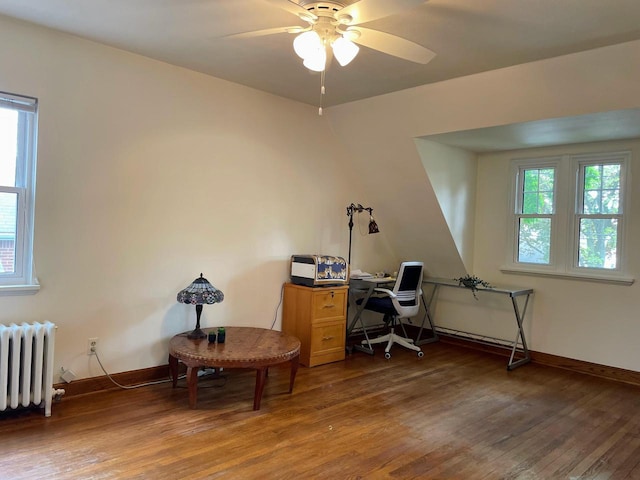620 W Rock Pl, Glendale, WI 53209 - office featuring radiator, wood finished floors, a ceiling fan, and baseboards