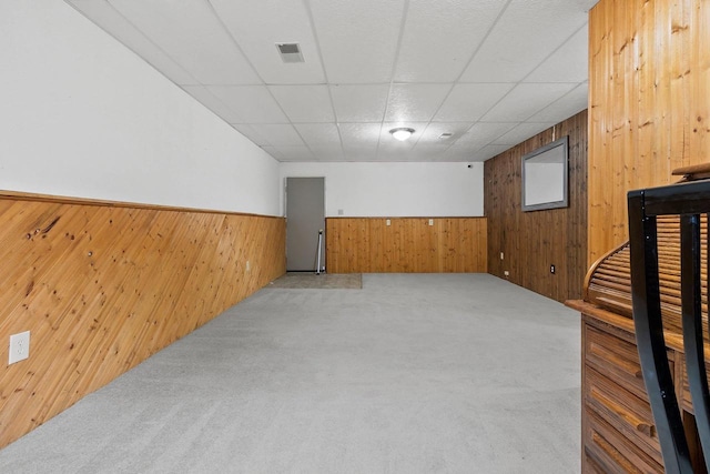 1330 Pinehurst Ln, Neenah, WI 54956 - finished basement with wooden walls, carpet flooring, wainscoting, a drop ceiling, and stairs