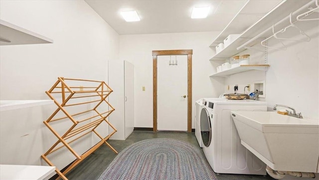 N30732 Square Bluff Rd, Blair, WI 54616 - laundry room featuring washing machine and clothes dryer and a sink