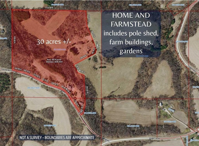 N30732 Square Bluff Rd, Blair, WI 54616 - aerial view of property's location with property parcel outlined