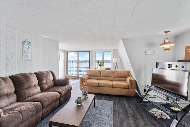 440 N Hudson Ave, Sturgeon Bay, WI 54235 - living room featuring dark wood-style floors and wood walls